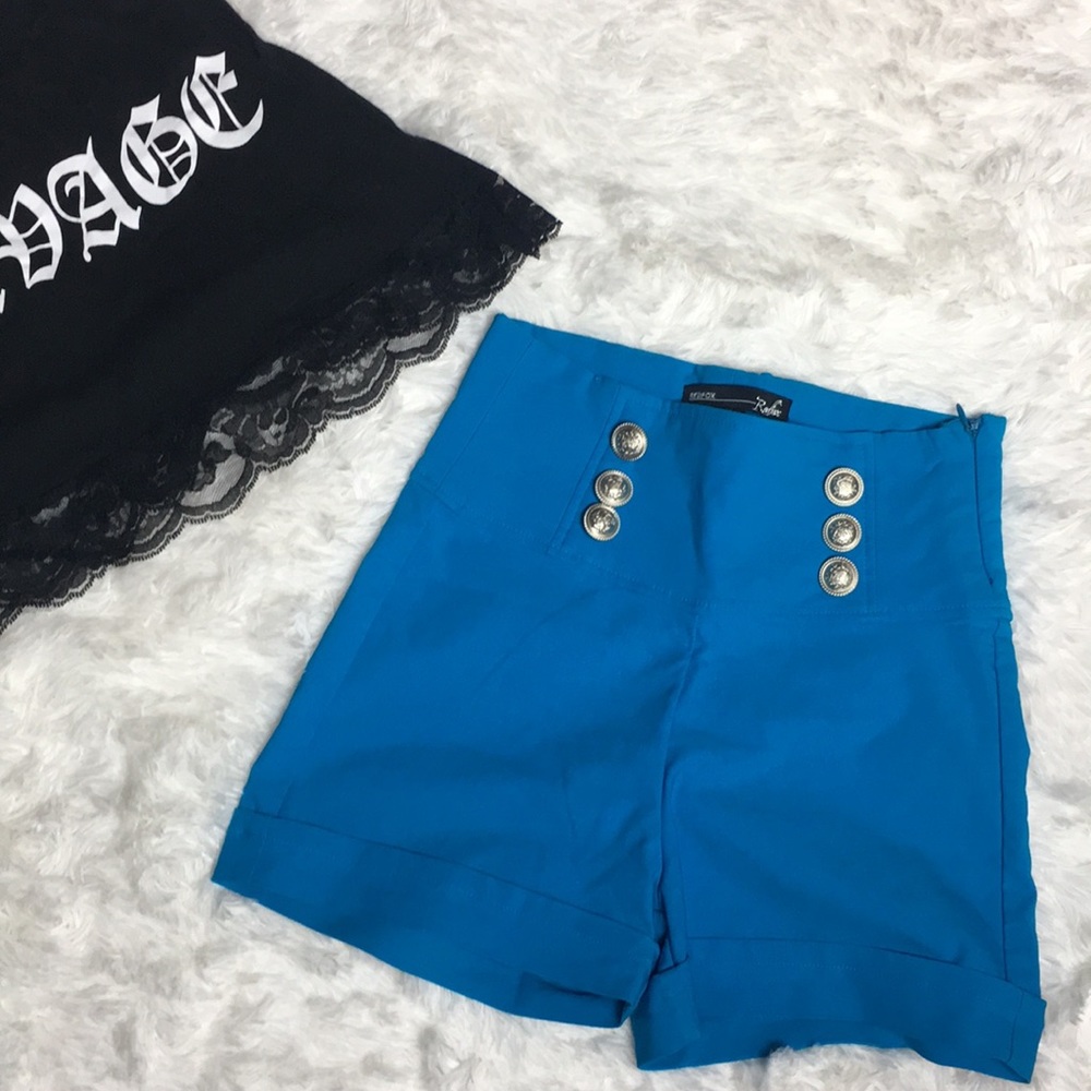 High Waisted Blue Button Shorts RedFox Kids S